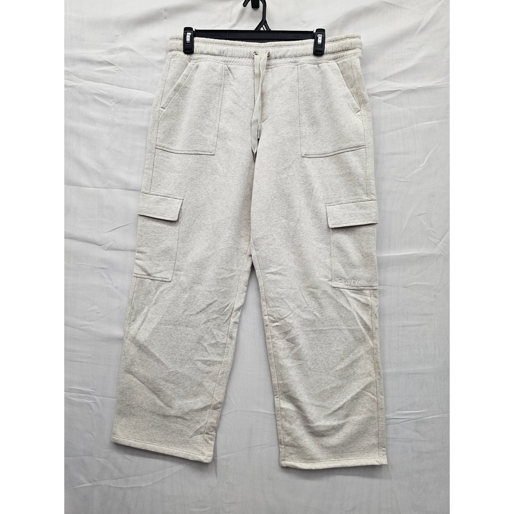 DKNY Womens Fleece Cargo Pants Beige Cotton Blend‎ Casual Relaxed Size Large